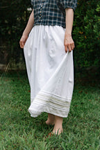 Gathered A-line skirt in Sweet Daisy deadstock cotton, front view