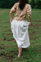 A-line skirt in Sweet Daisy, back view showing gathered silhouette