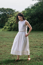 Sleeveless crop top in Sweet Daisy, side view showing fitted silhouette